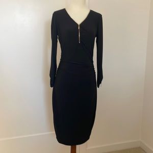 Cache Sexy V Neck Zip Stretchy Black Midi Dress